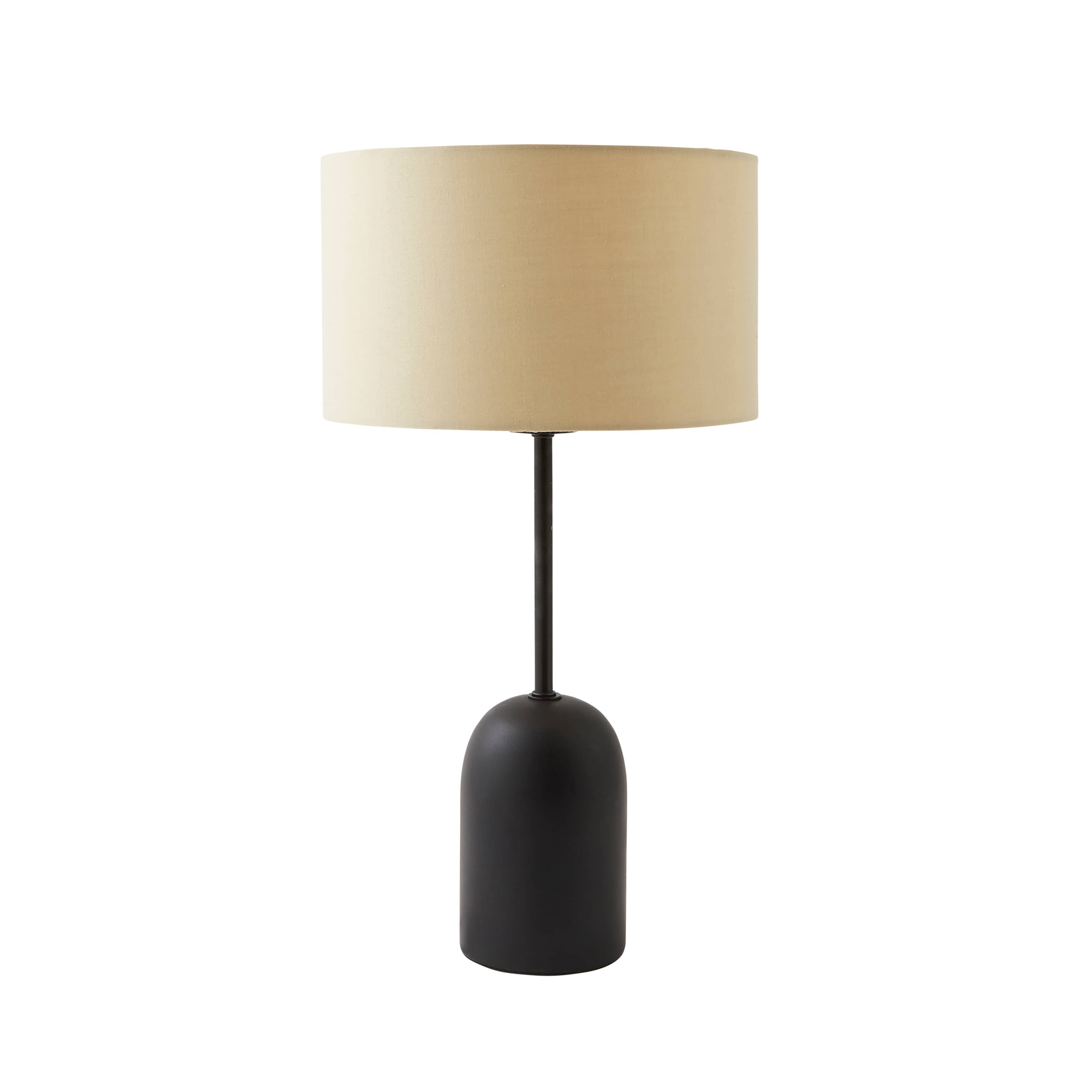 ValueLights Kaiden Black Dome Table Lamp with Fabric Drum Lamp Shade in Cream