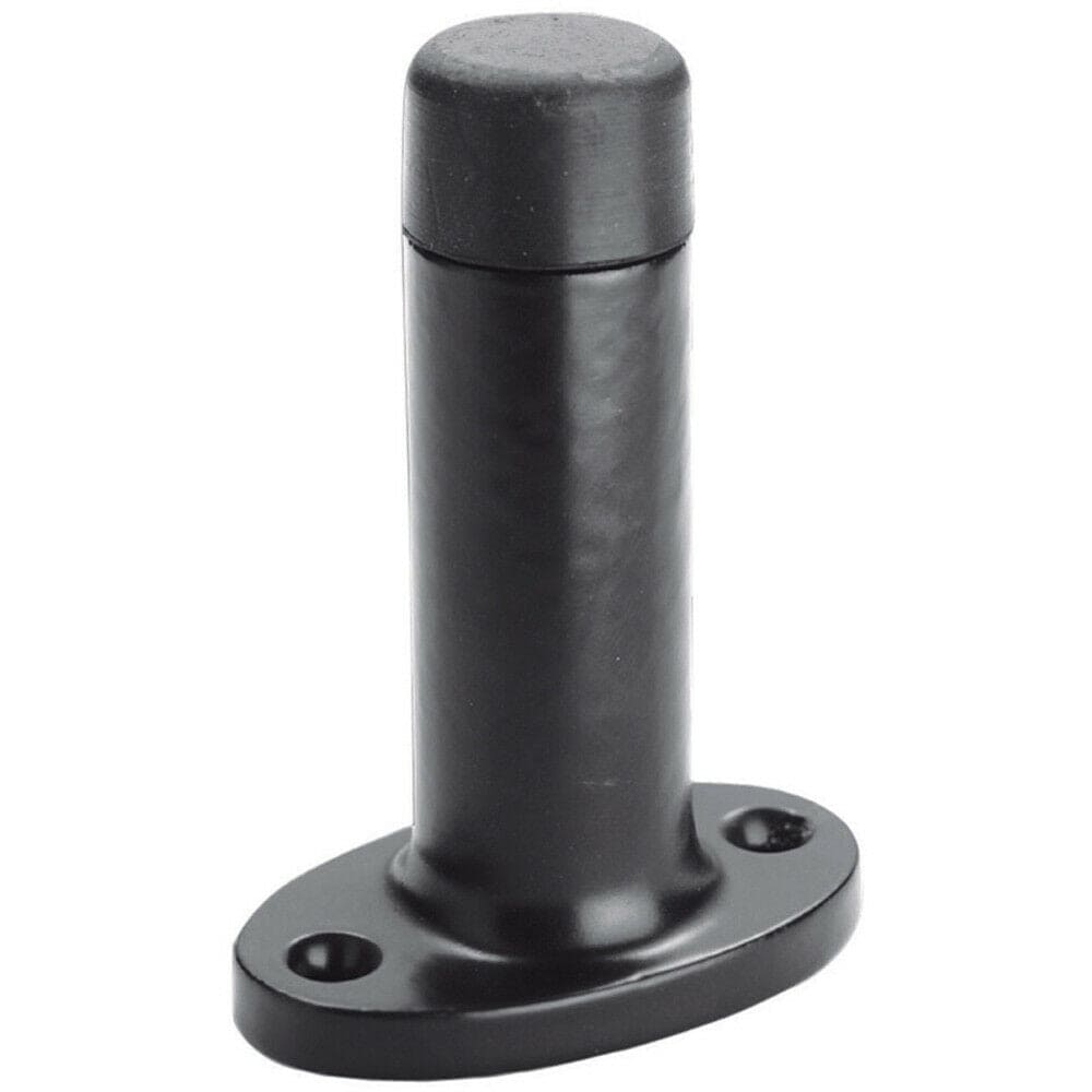 Loops Wall Mounted Doorstop Cylinder on Oval Rose Rubber Tip 75mm Black Antique