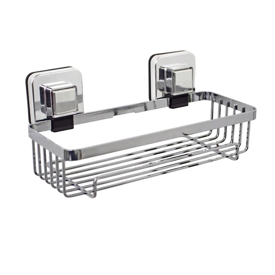 image 1 of Showerdrape Pushloc Chrome Steel Suction Wall Mounted Rectangular Basket | Chrome | Chrome | 1