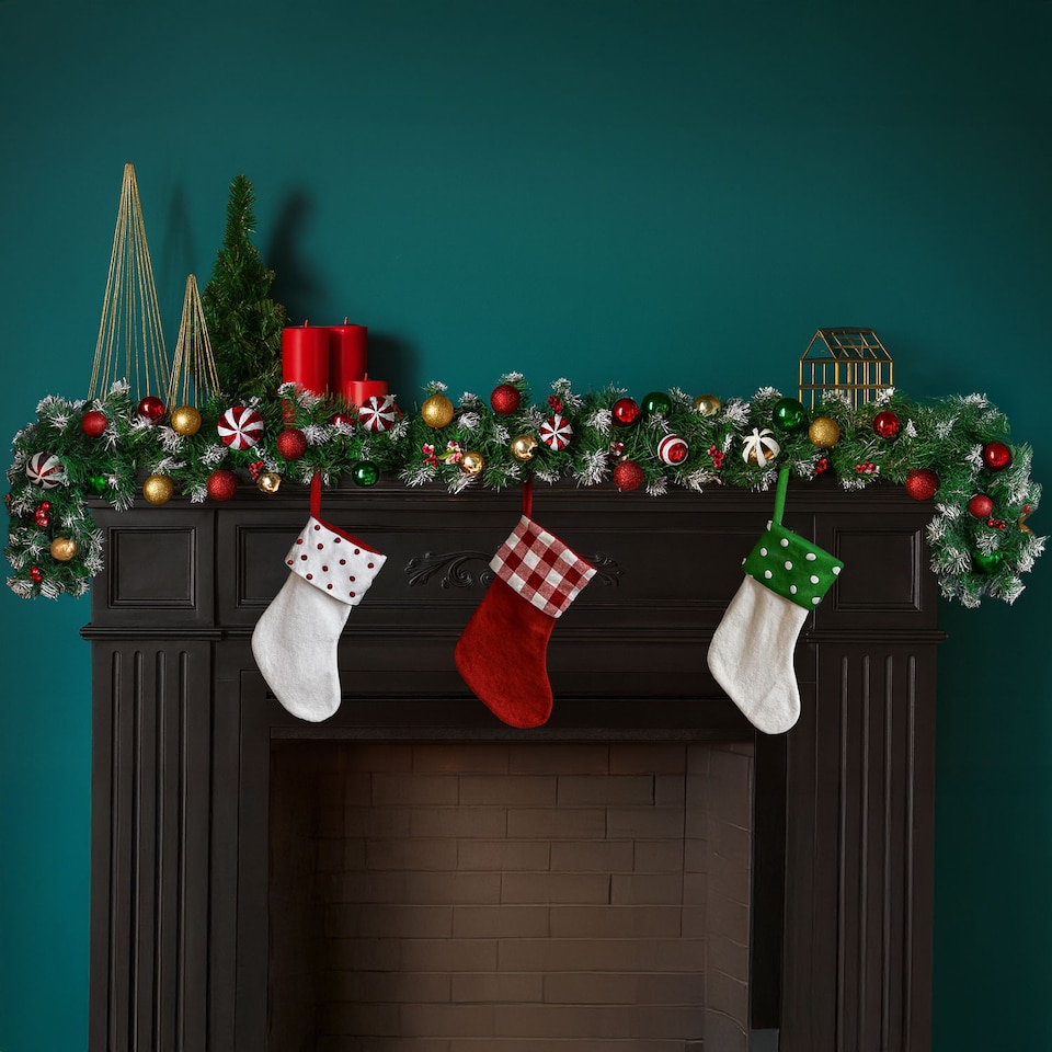 image 1 of Neo 2m Candy Cane Baubles Garland Festive Foliage Garland Wreath PVC Christmas Decoration | Green | Green Red