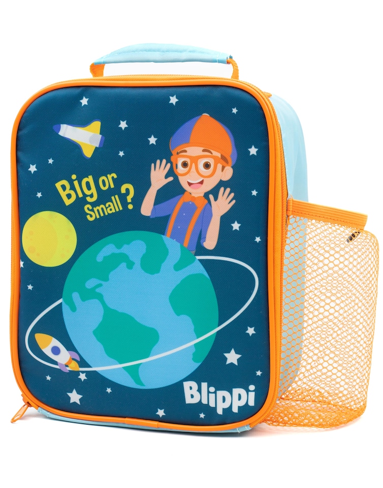 image 1 of Blippi Lunch Bag and Water Bottle Set for Kids | Carry Handle Lunch Box with BPA-Free Sports Bottle | Orange and Blue Learn Space Adventure | Toddlers' Nursery School Food Carrier | Keeps Food Fresh