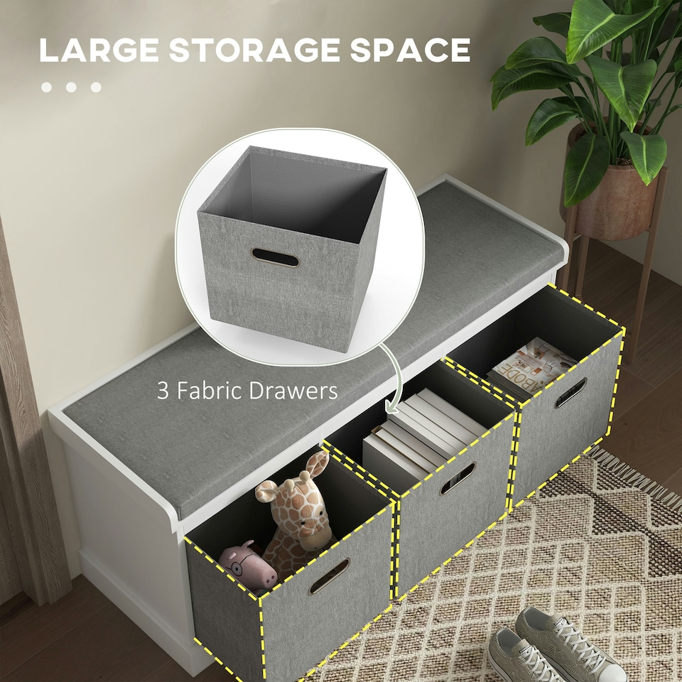 image 1 of HOMCOM Shoe Bench with Seat, Shoe Storage Bench Fabric Drawers, Grey White