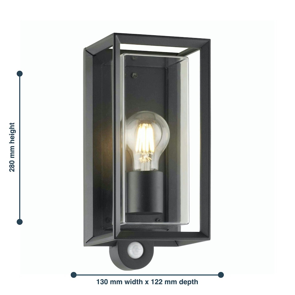 image 1 of Set of 2 Brandon - Black Motion Sensor Outdoor Wall Lights Black | Clear