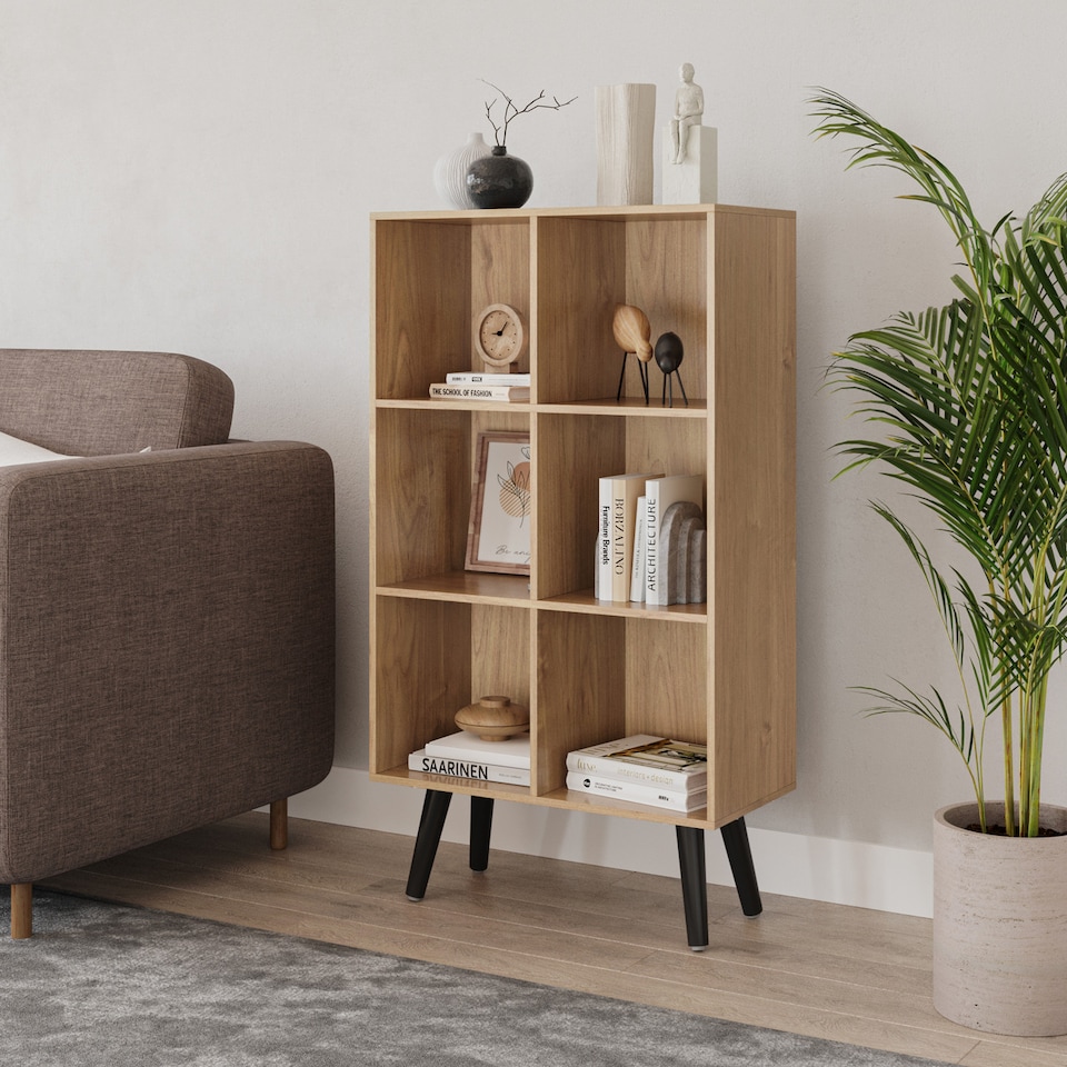 image 1 of 6-Cube Shelving Unit With Legs | Brown | Oak & Black | 1
