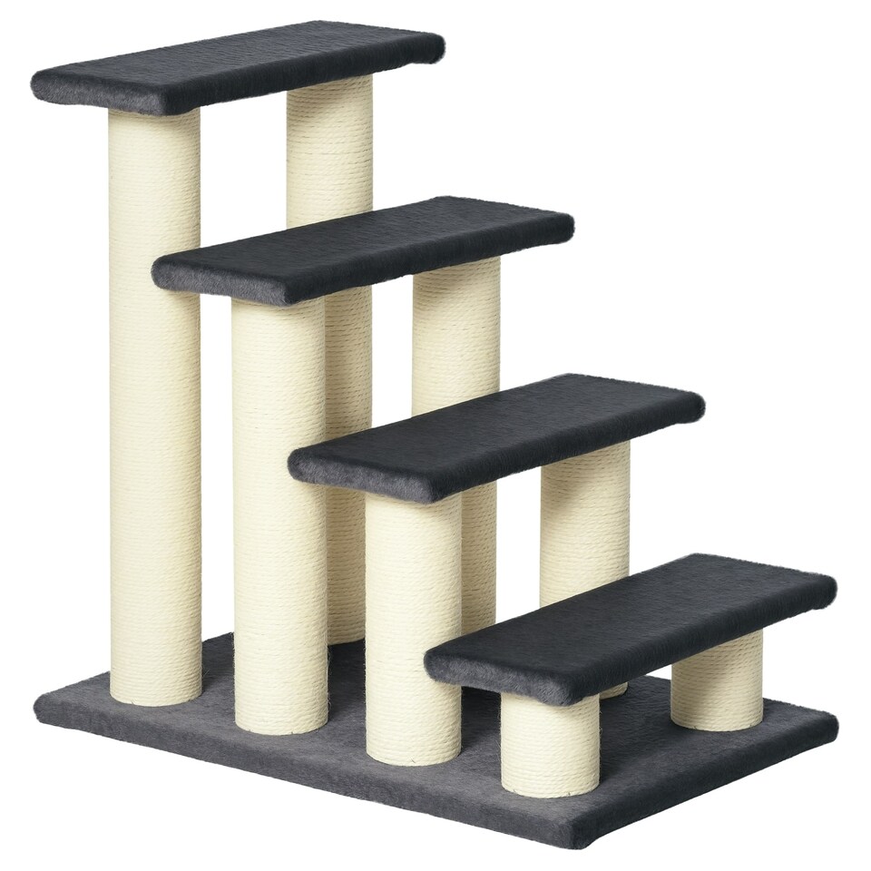 image 1 of PawHut Dog Steps for Bed 4 Step Pet Stairs ladder for Dog Cat Scratch Post Grey