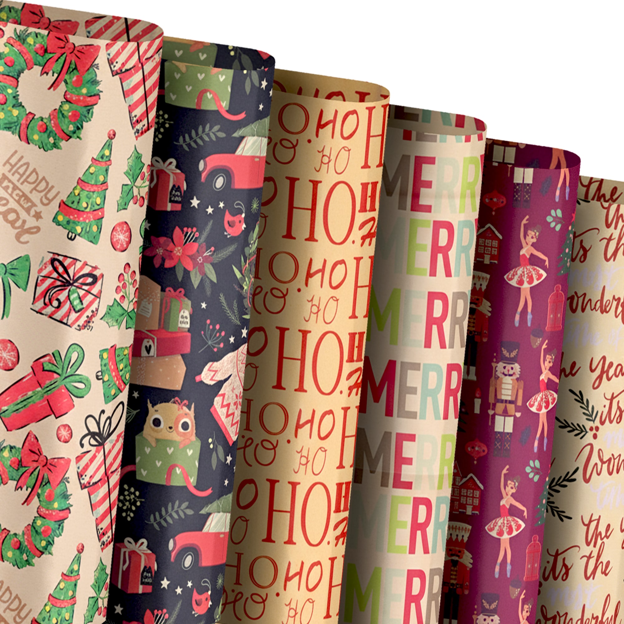 Kraft & Co Christmas Kraft Wrapping Paper, 12 Sheets with Tags & Twine, Buzz in Brown | Size: 12 Pack