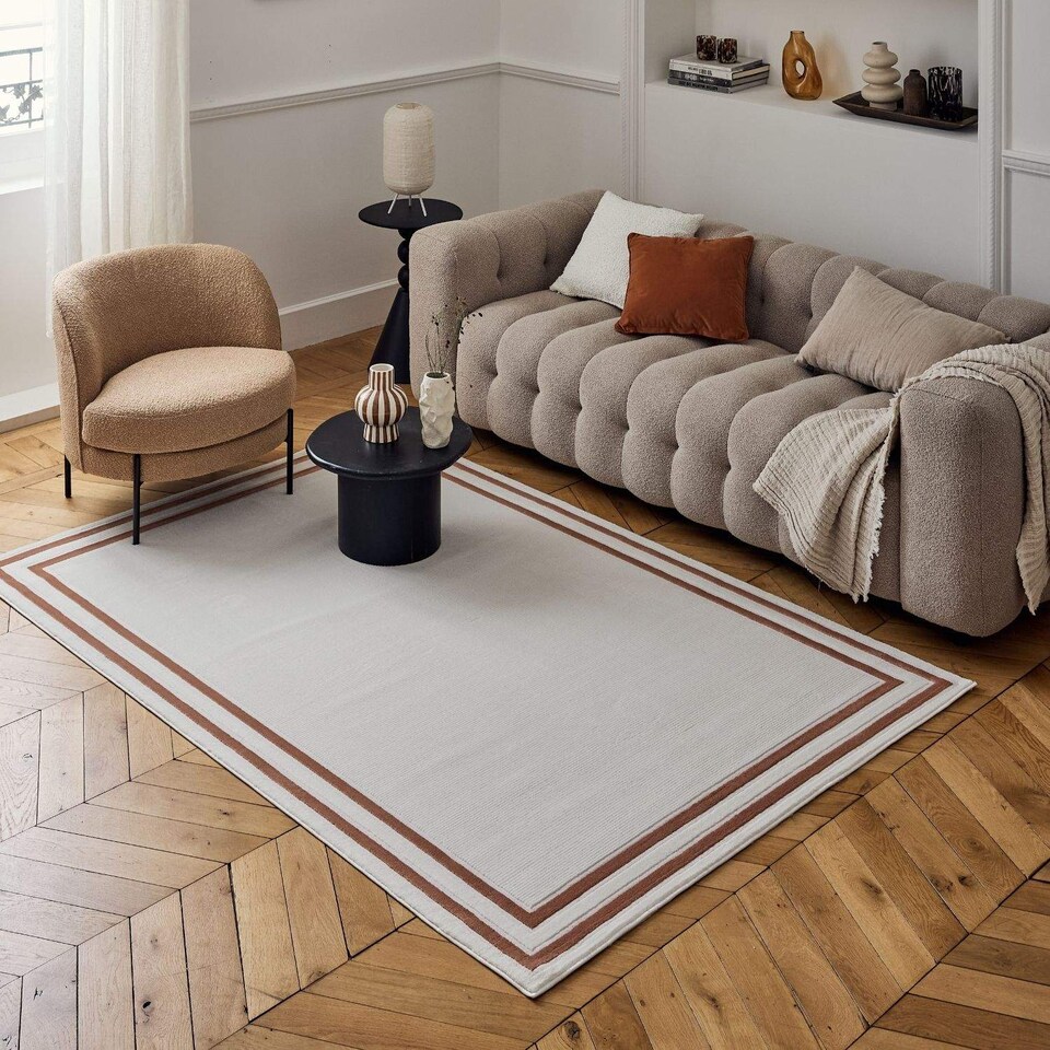 image 1 of The Rugs Carmel Collection Bordered Area Floor Rug Runner Soft Pile Living Room Bedroom