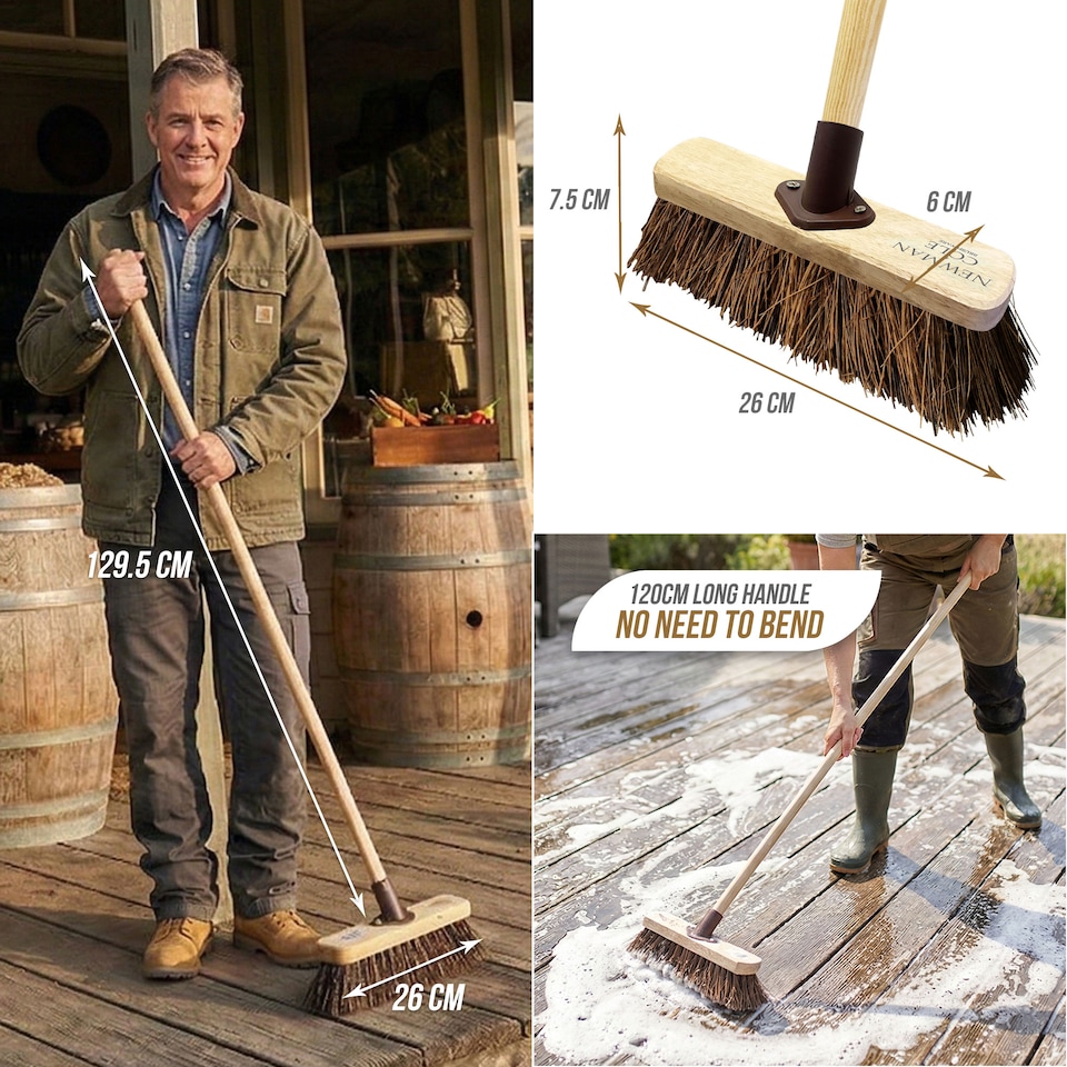 image 1 of Outdoor Broom 10" Yard Brush Heavy Duty Stiff Bristle Garden Sweeping Brush for Patio & Driveway | Brown | 1
