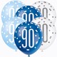 image 1 of Blue Glitz Age 90 Assorted Biodegradable Latex Balloons 30cm / 12 in - Pack of 6