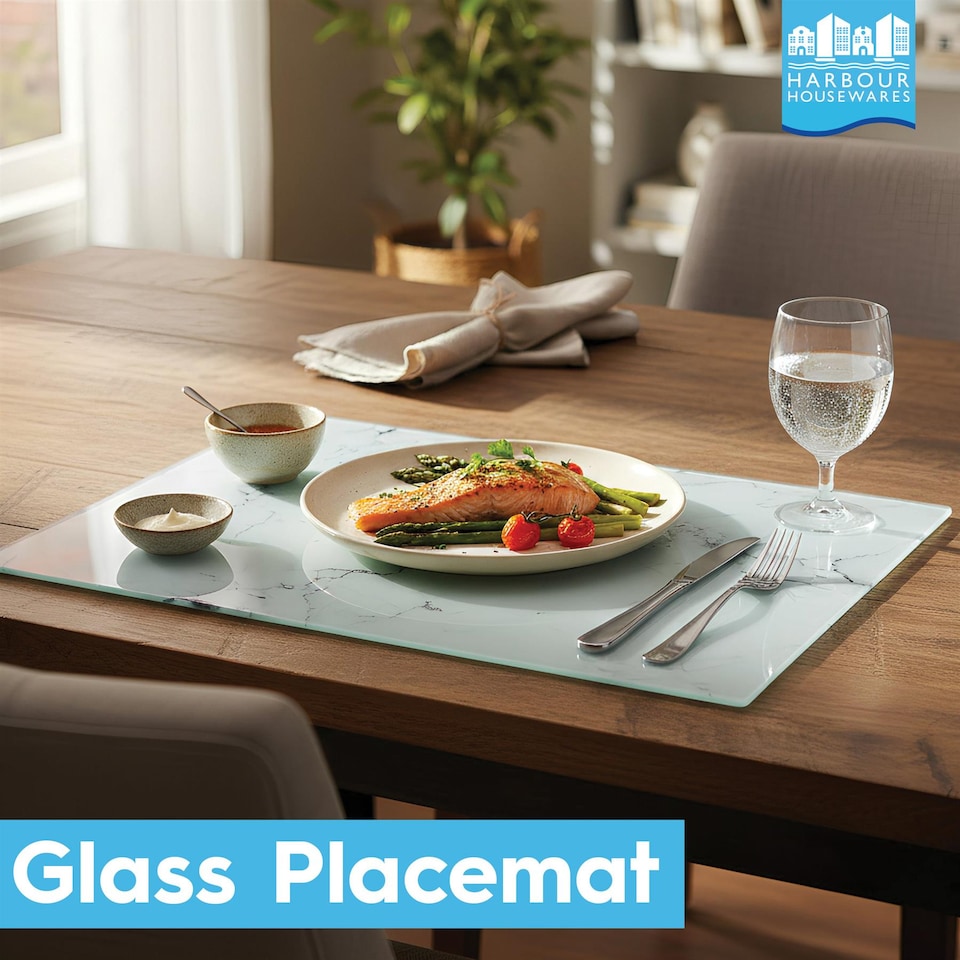 image 1 of Harbour Housewares 12pc Glass Placemats & Coasters Set - 40cm x 30cm - Black | Black | Black