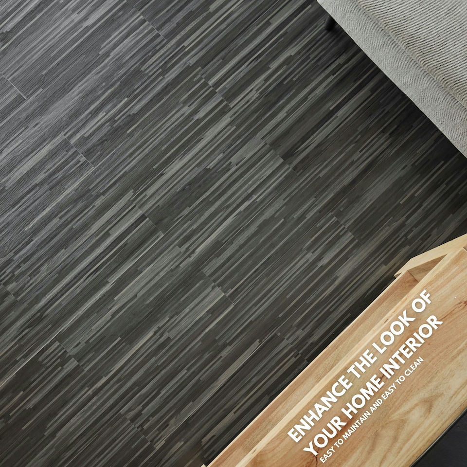 image 1 of NOVECRAFTO Self Adhesive Floor Planks | 36x5.98in (91.4x15.2cm) Each | Peel & Stick Vinyl Flooring | Dark Shadowline Flow Wood Effect | Waterproof DIY Tiles | Black | 4.17 sqm