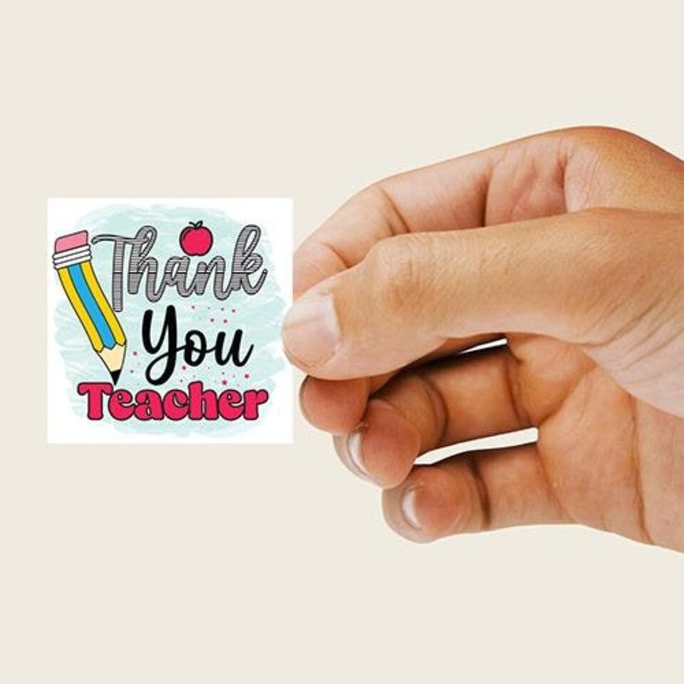 image 1 of Thank You Teacher Square Stickers 65mm - Sheet of 12