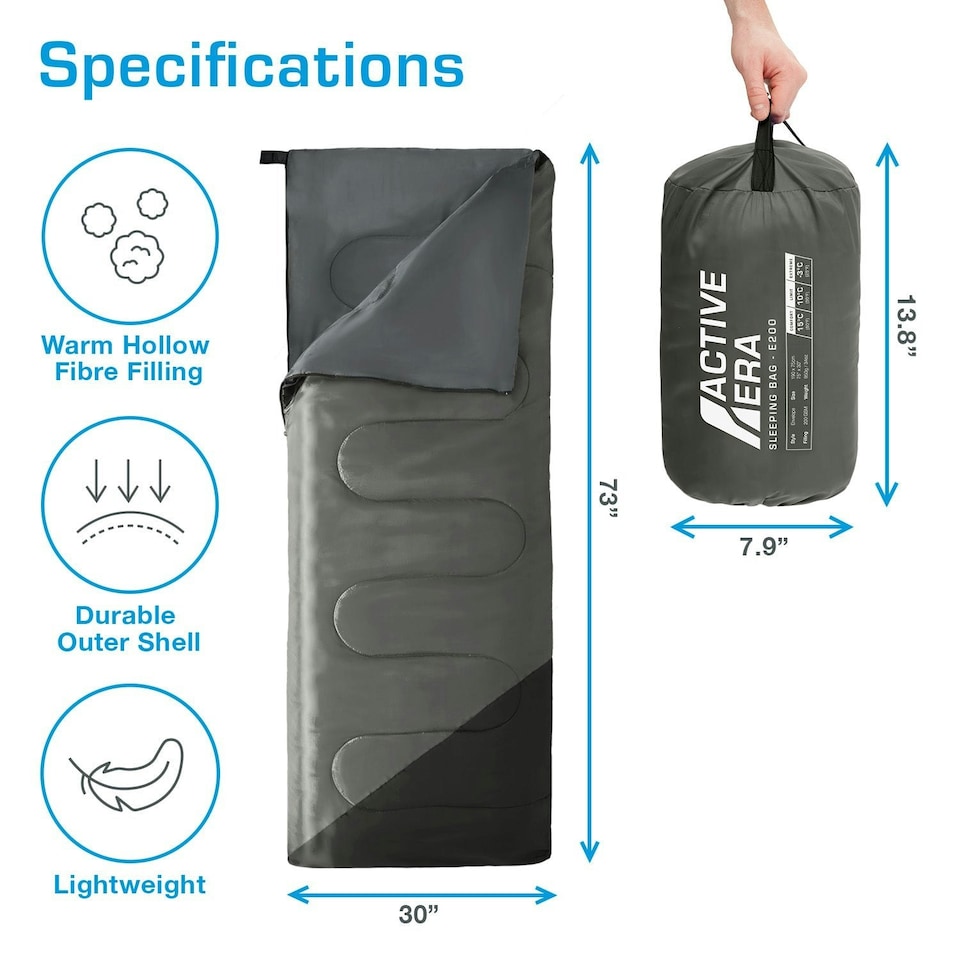 image 1 of Premium Warm Lightweight Envelope Sleeping Bag (200 GSM) - 2 Seasons - Black