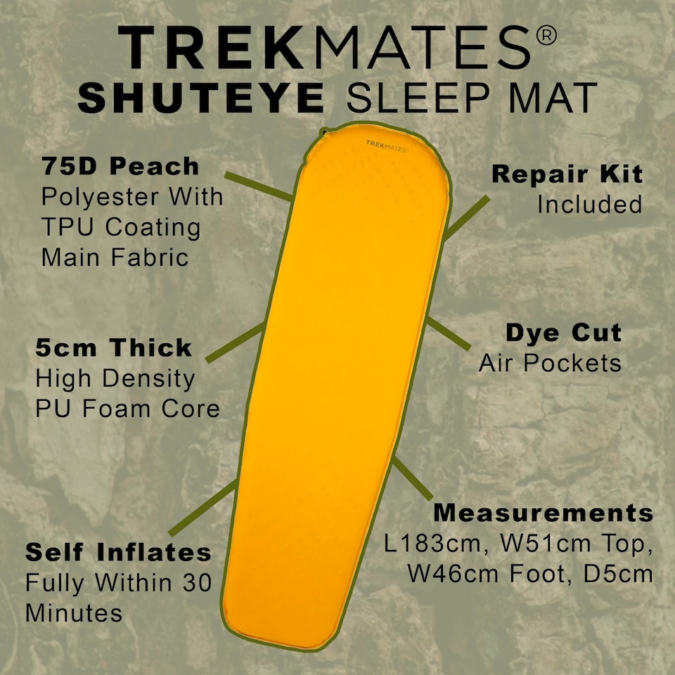 image 1 of Shuteye Sleep Mat SelfInflating Lightweight Camping Hiking Outdoor | Yellow | Yellow | One Size | 1