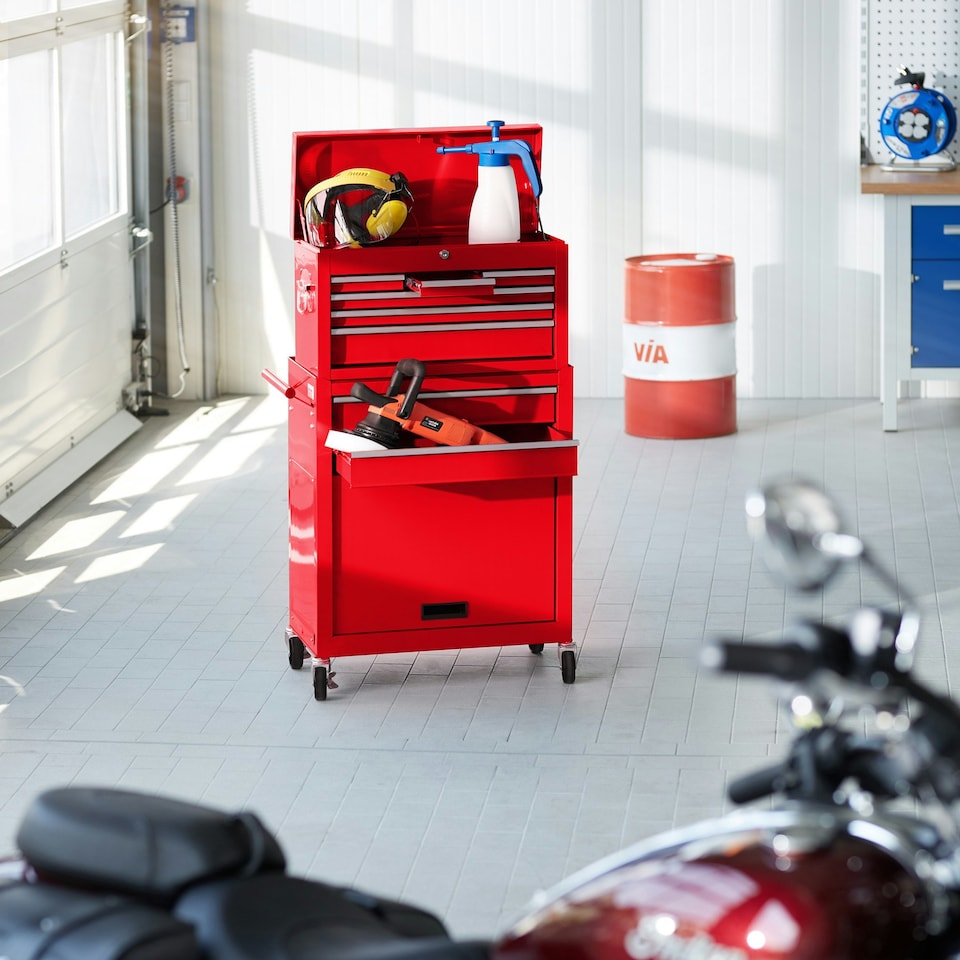 image 1 of Tool Chest - 8 drawers, 4 wheels, multiple layouts, lockable Red