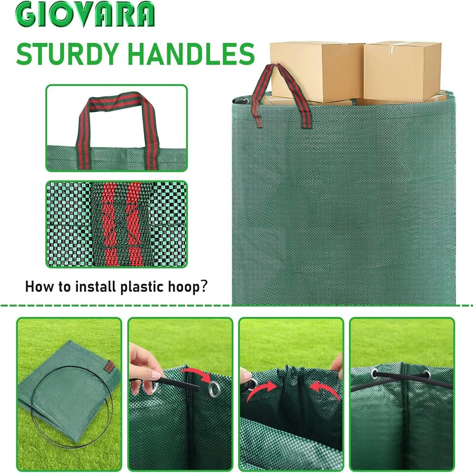 image 1 of 2 x 500L Garden Waste Bags GIOVARA Waterproof Heavy Duty, Waterproof, Foldable, Reusable Garden Waste Bags
