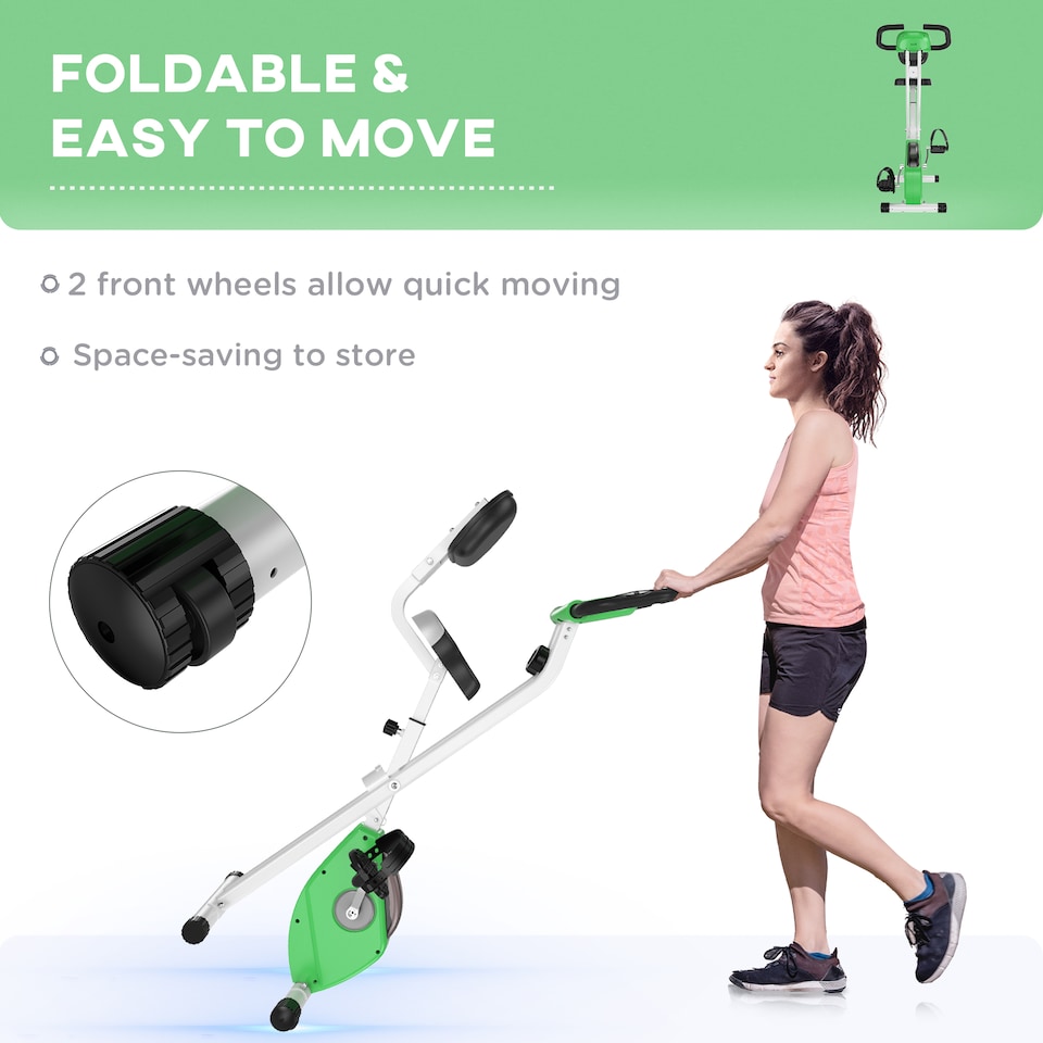 image 1 of HOMCOM Magnetic Resistance Exercise Bike Foldable LCD Adjustable Seat Green | Green