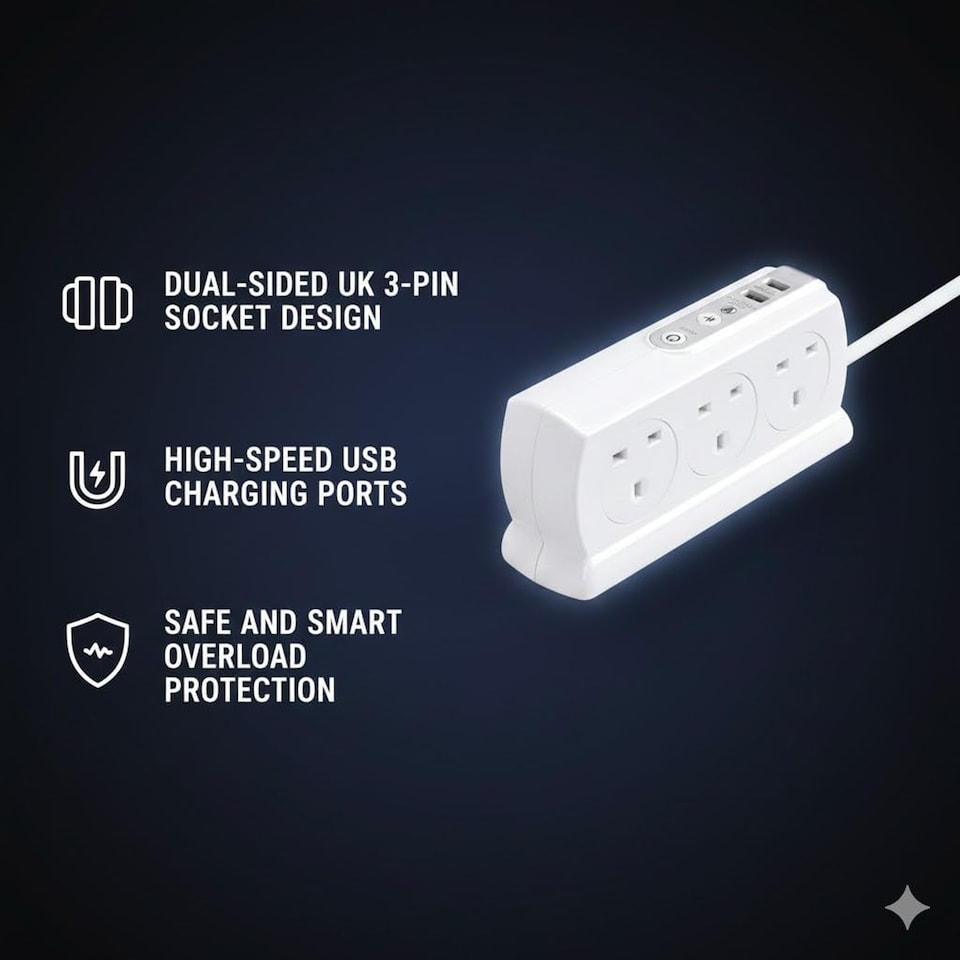 image 1 of Masterplug 6 Socket Surge Protected Extension Lead 2 Metre with USB Ports Switched Power Strip White