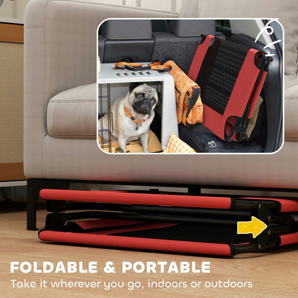 image 1 of PawHut Raised Dog Bed with Breathable Mesh for Large Dogs | Red | L