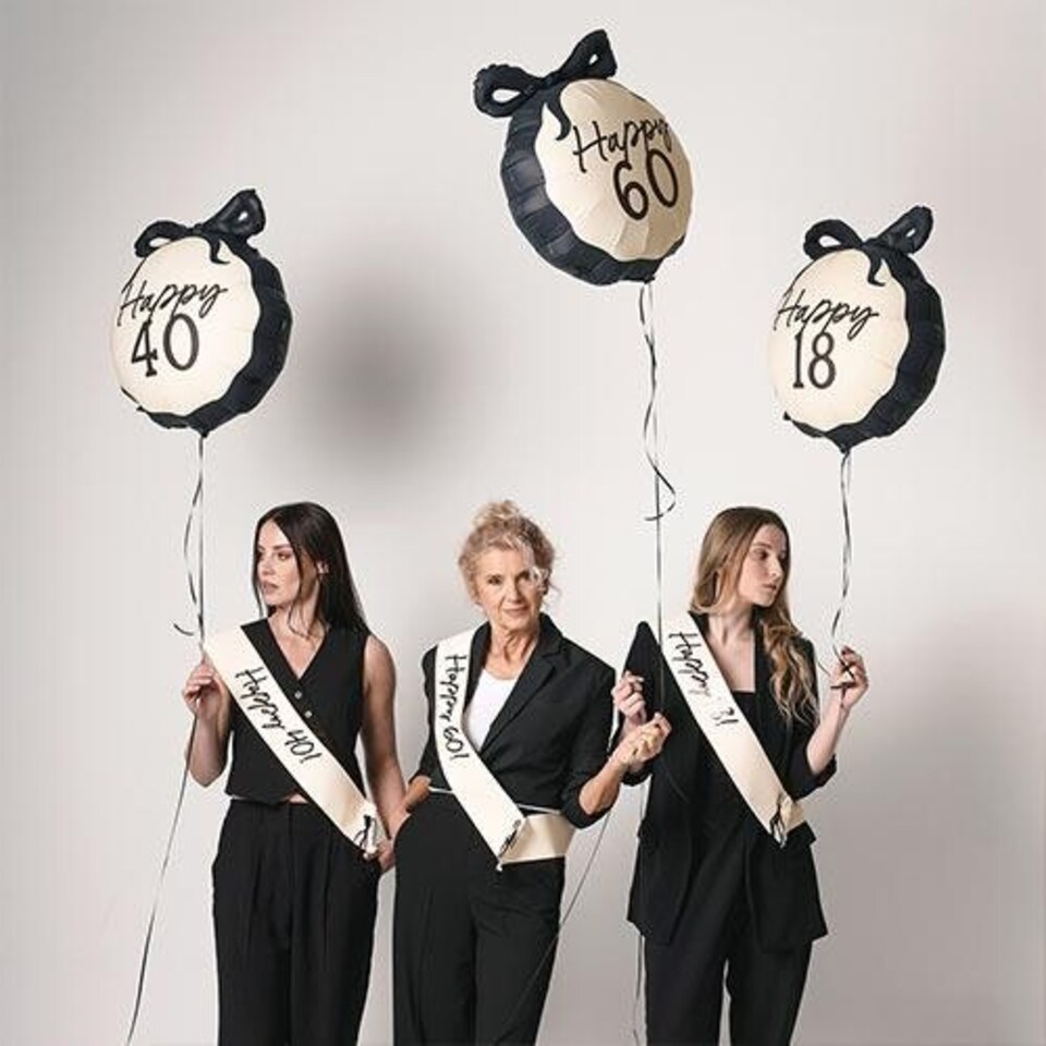 image 1 of Happy 60th Birthday Cream & Black Elegant Milestone Paper Sash Cream | One Size