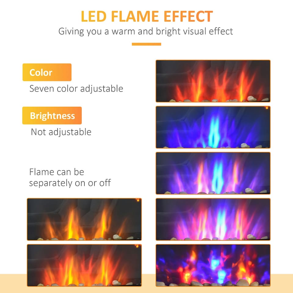 image 1 of HOMCOM 1000W/2000W Electric Wall Fireplace LED Flame Effect Timer Remote Heater