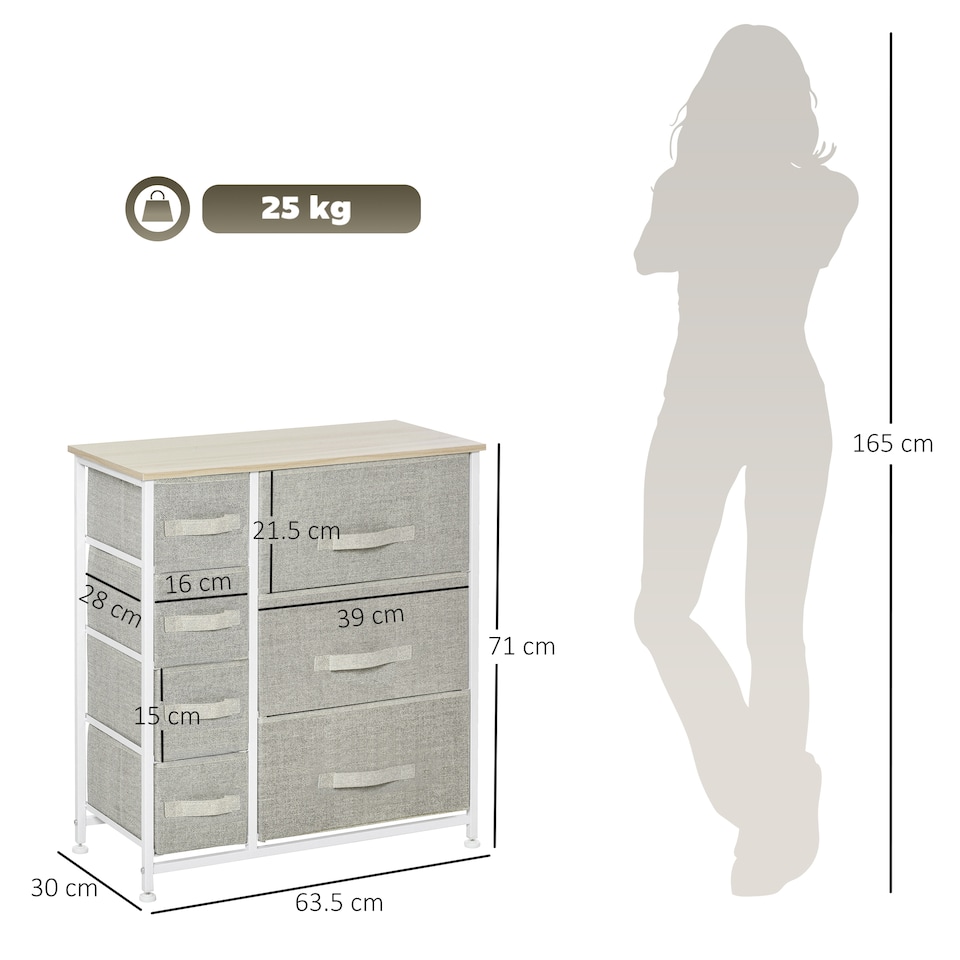 image 1 of HOMCOM Chest of Drawers with 7 Drawers, Fabric Drawers with Large Storage Space, Drawers Dresser with Metal Frame, Adjustable Feet for Bedroom Living Room, Light Grey