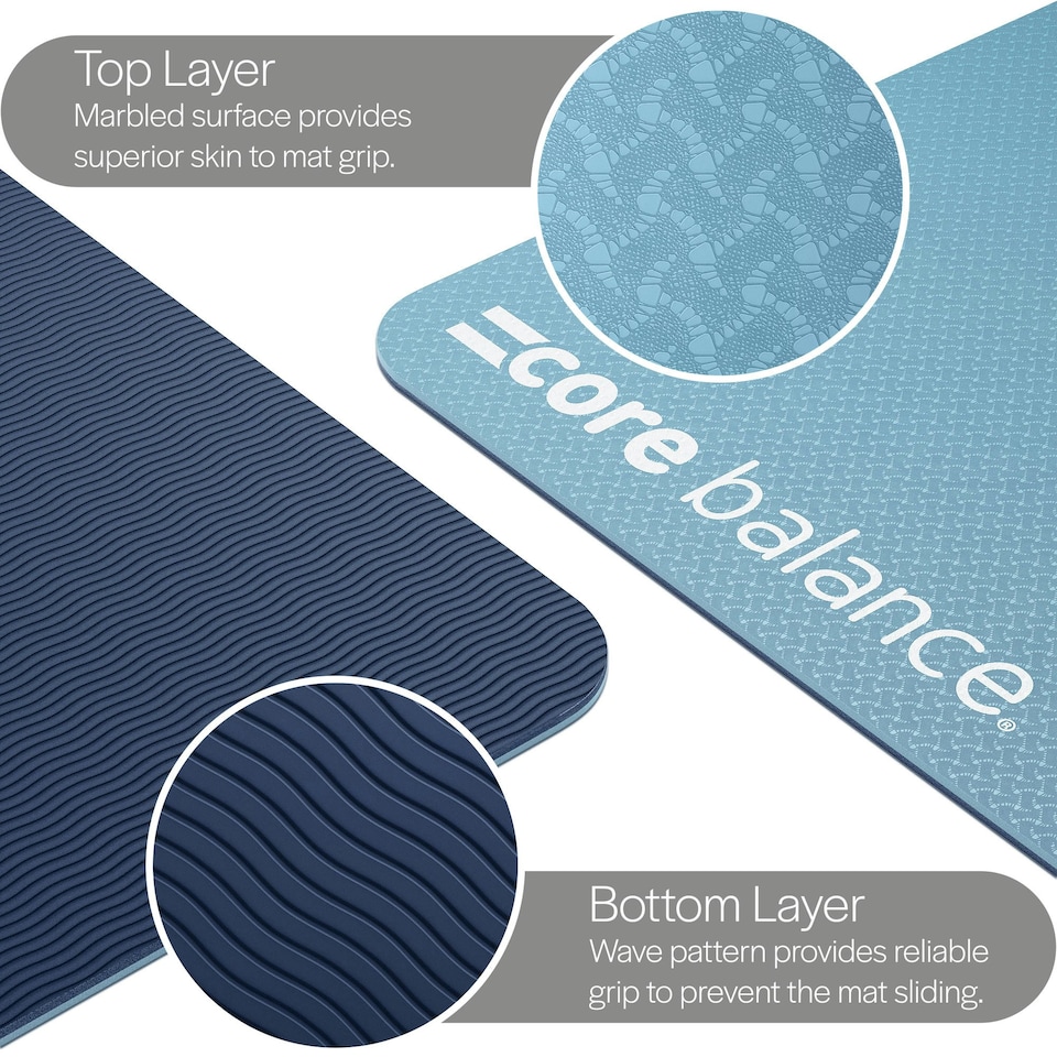 image 1 of TPE Yoga Mat with Strap (6mm Thick) - Blue