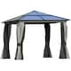 image 1 of Outsunny 3 x 3m Hardtop Gazebo Canopy with Polycarbonate Roof, Aluminium Frame, Permanent Pavilion Garden Gazebo with Netting and Curtains for Patio, Deck, Dark Grey