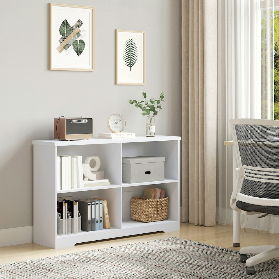 image 1 of HOMCOM Simple Modern 4-Compartment Low Bookcase w/ Shelves Cube