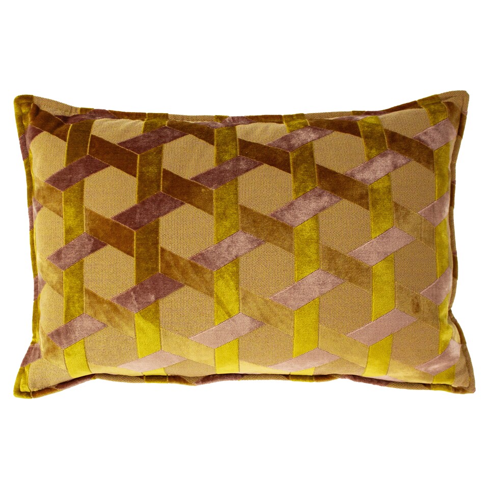 image 1 of Paoletti Delano Velvet Jacquard Cushion, Ochre/Blush, 40 x 60cm