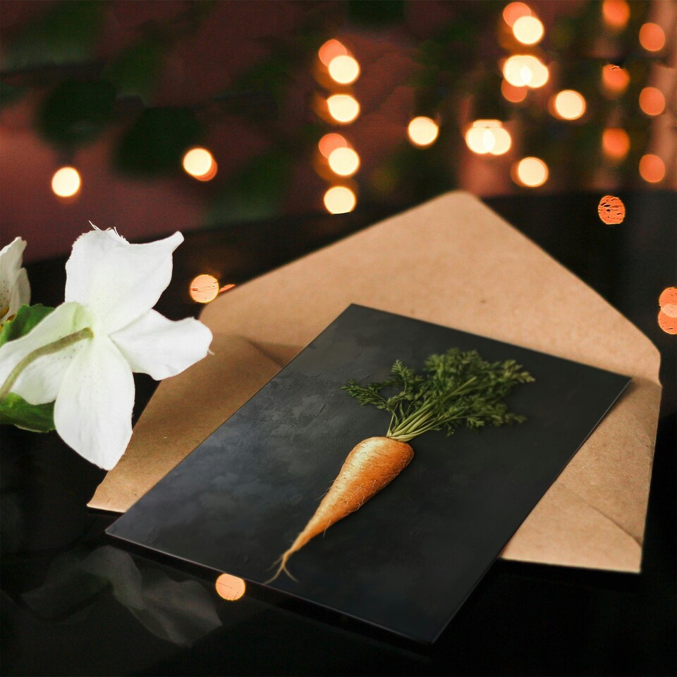 image 1 of Carrot Vegetable on Black Slate Board Painting Birthday Greeting Card