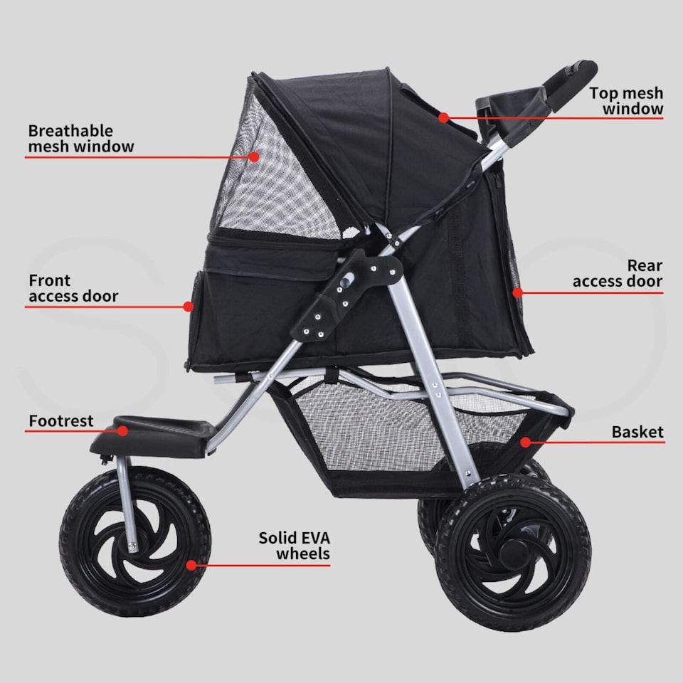 image 1 of Skylos Pet Stroller Pram Dog Carrier Trailer Strollers 3 Wheels Foldable