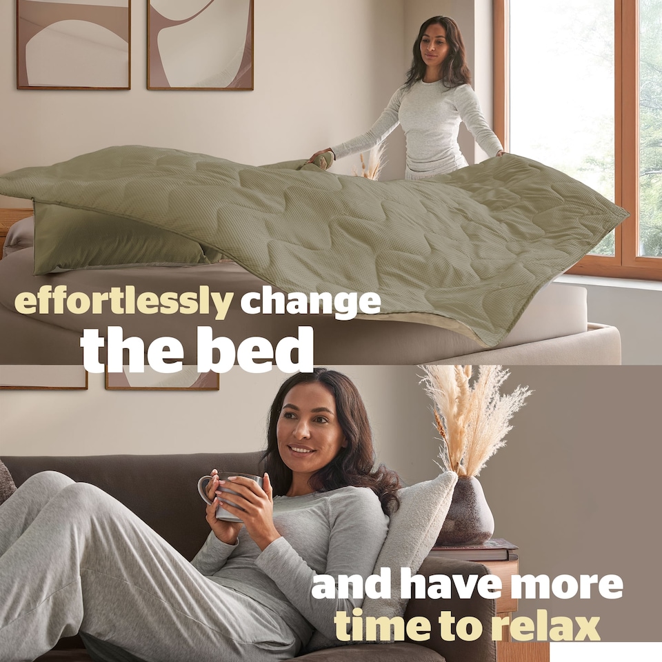 image 1 of Summer Breeze 2.5 Tog Coverless Duvet and Pillowcase Set, Olive and Cream | Green | Olive | Double