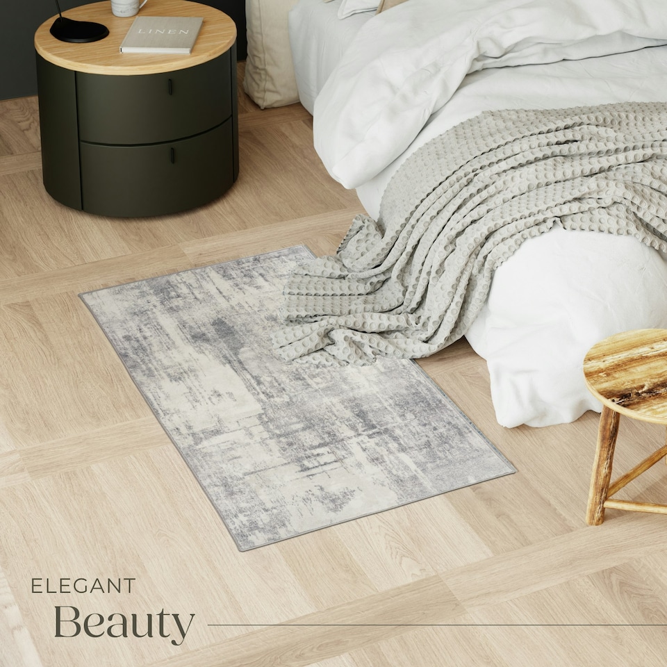 image 1 of Washable Rug Nadira - different sizes, abstract pattern, synthetic wool and felt, non-slip Cream | Beige/Grey | 110 x 60 cm