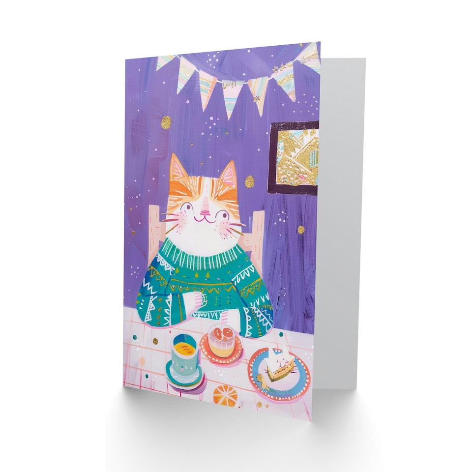 image 1 of Cute Ginger Tabby Cat Lover Cake Party Child Kids Birthday Card
