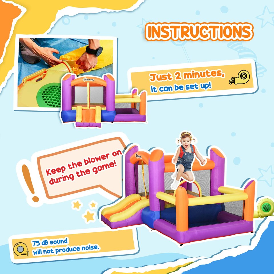 image 1 of Outsunny Bouncy Castle with Slide Pool House Inflatable w/ Blower Multi-color