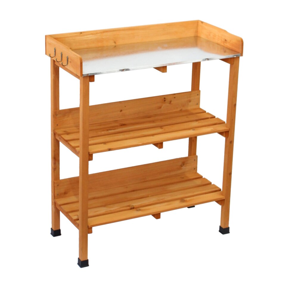image 1 of Wooden Potting Table Flower Plant Workbench Garden Greenhouse | Brown