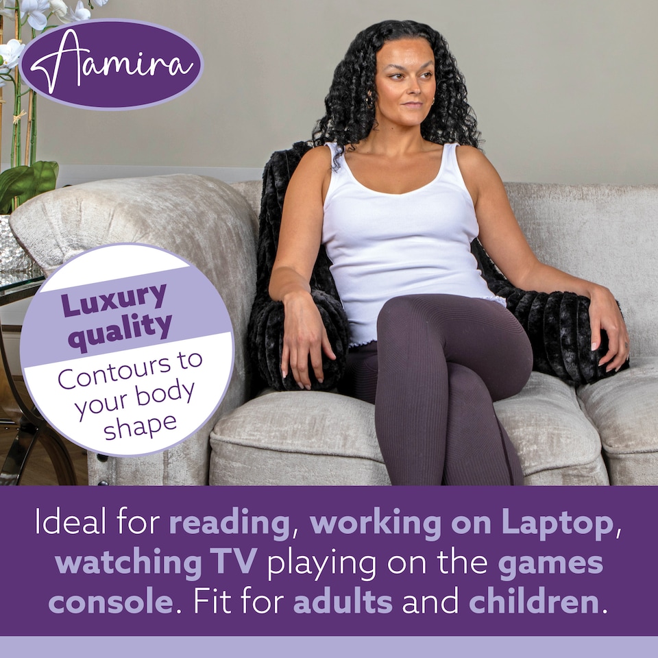 image 1 of Aamira Reading Pillow Black Faux Fur Ribbed Memory Foam Support Cushion | Black | Black | Standard | 1