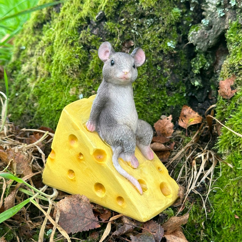 image 1 of Animal Crackers Mouse On Cheese Wedge Fairy Woodland Garden Ornament, Mice Lover Gift