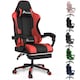 image 1 of Alivio Ergonomic Gaming Chair with Massage Lumbar Cushion & Retractable Footrest, PU Leather Video Game Chair (Red)