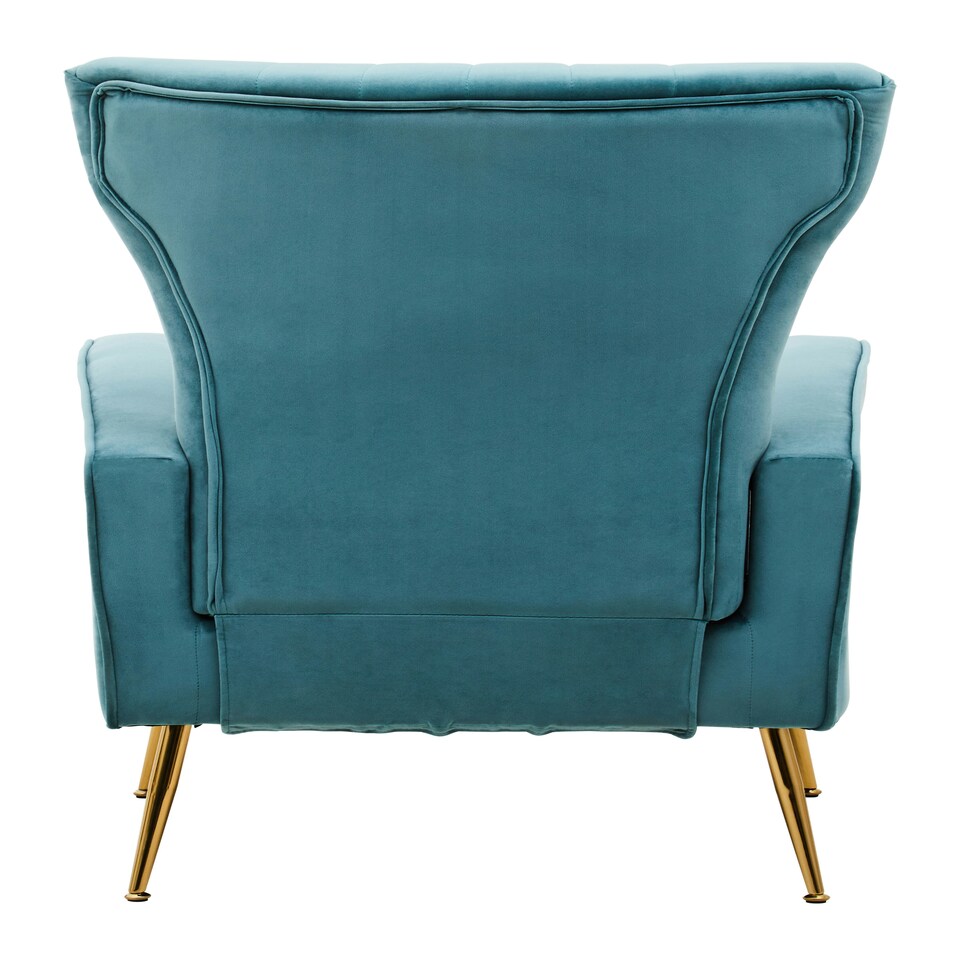 image 1 of Interiors by Premier Green Velvet Chair with Gold Finish Legs, Vertical Channel Tufted Comfort Seat, Winged-Back Velvet Armchair Green