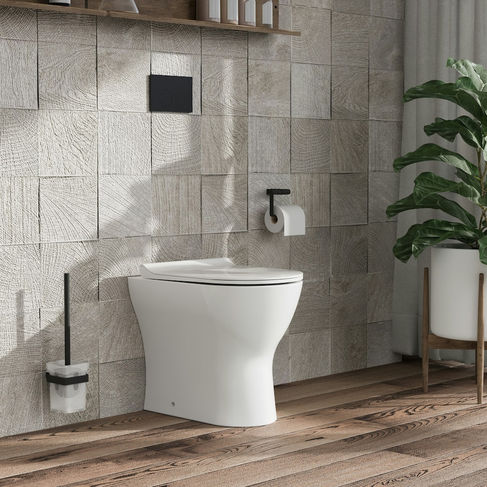 image 1 of Rimless Back to Wall Toilet Pan & Soft Close Sandwich Seat