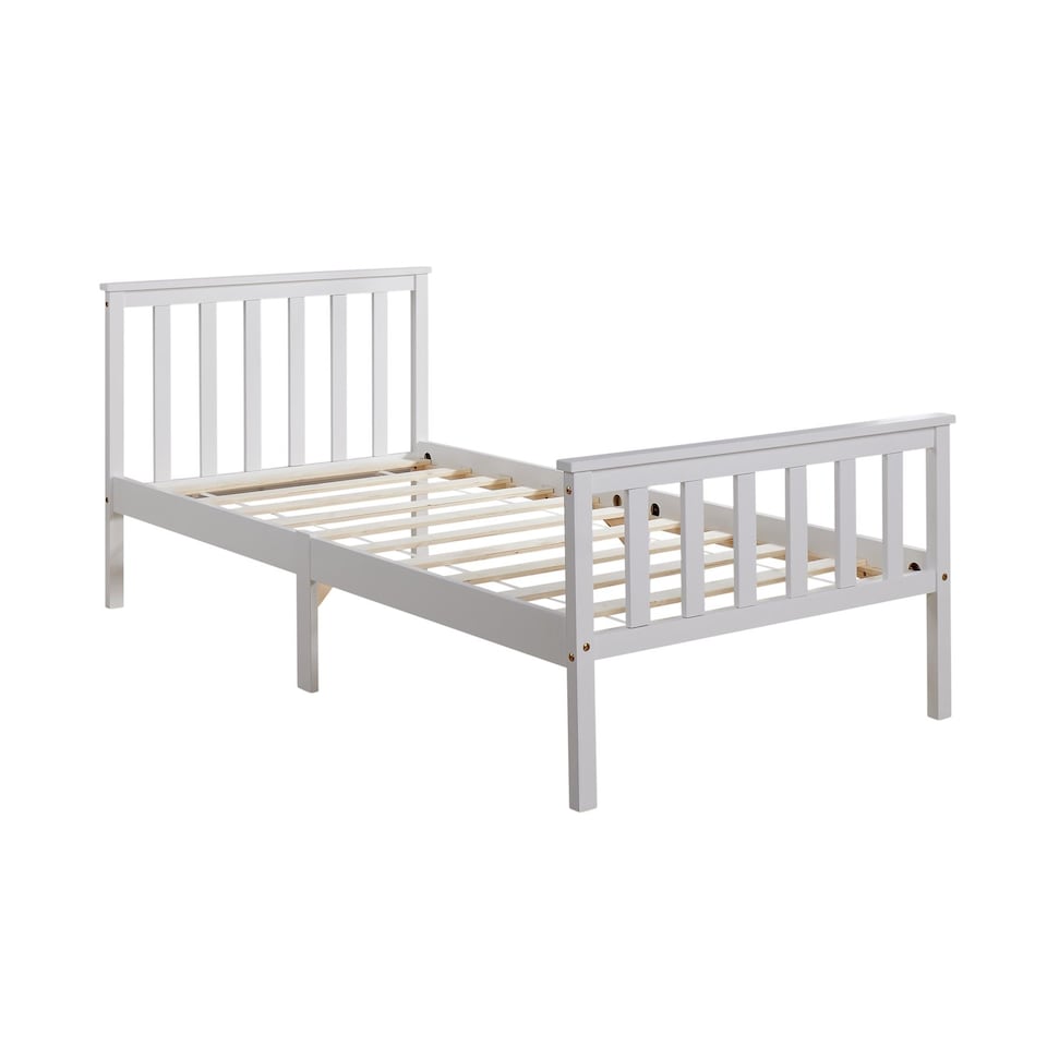 image 1 of Single Bed White Wooden 3ft Childrens Bed Headboard High End Slatted Base