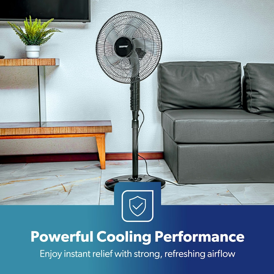 image 1 of GEEPAS 16’’ Pedestal Fan, Height Adjustable & Pivoting Fan Head, Oscillating – 60W