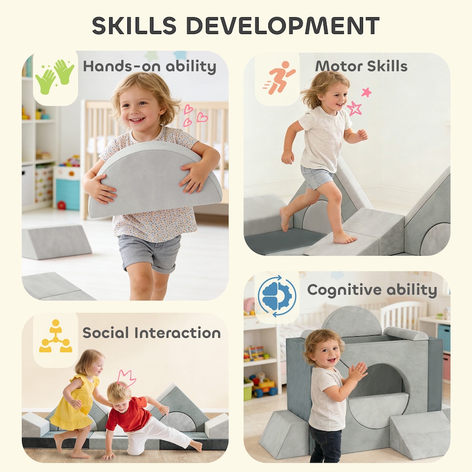 image 1 of AIYAPLAY Kids Play Sofa, 12 Pieces Foam Modular Convertible Sofa | Grey | Light Grey | 130 x 105 x 41 cm