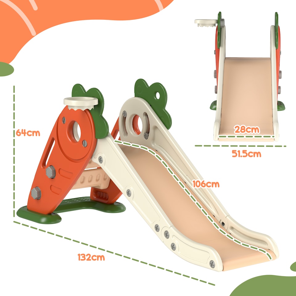 image 1 of AIYAPLAY 3 in 1 Kids Slide, Carrot-themed Foldable Indoor Slide for 1-3 Years