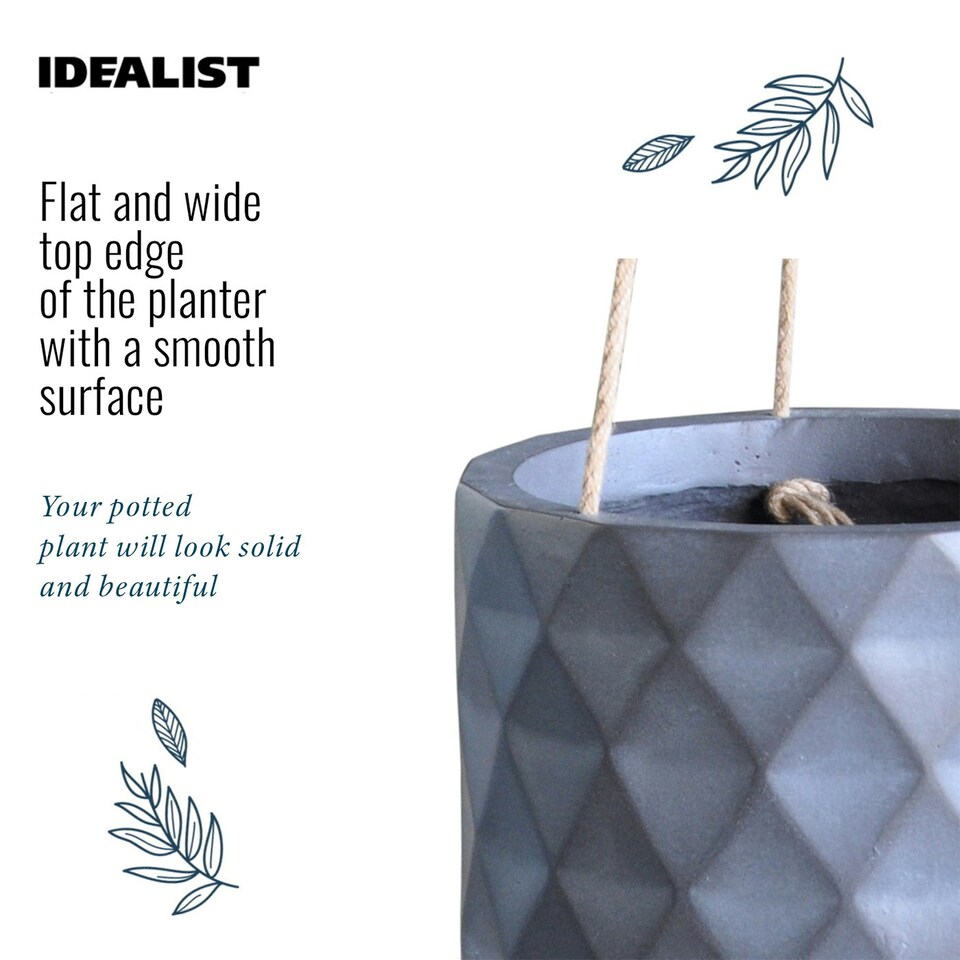 image 1 of Diamond Style Grey Cylinder Round Plant Pot also can be used as Hanging Planter Indoor D17.5 H17.5 cm, 4.2 ltrs Cap.