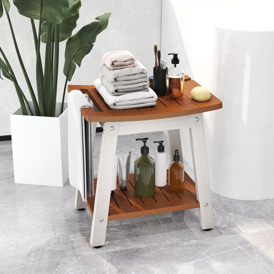image 1 of COSTWAY Shower Bench Seat Shower Stool w/Handle