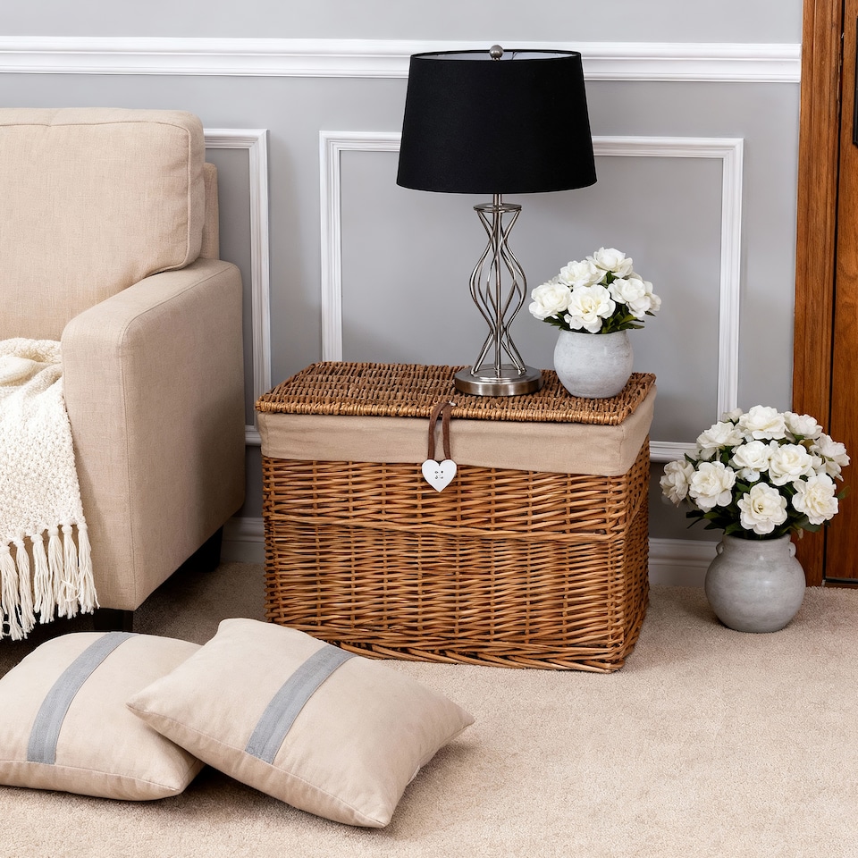image 1 of Wickerfield Large Home Storage Basket Trunk Chest Hamper with Lid and Cotton Liner (Small, Brown)