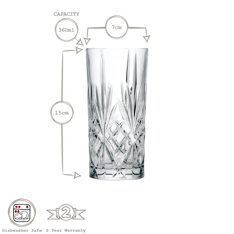 image 1 of RCR Crystal Melodia Highball Glasses - 360ml - Pack of 6 | Clear | Clear | 6